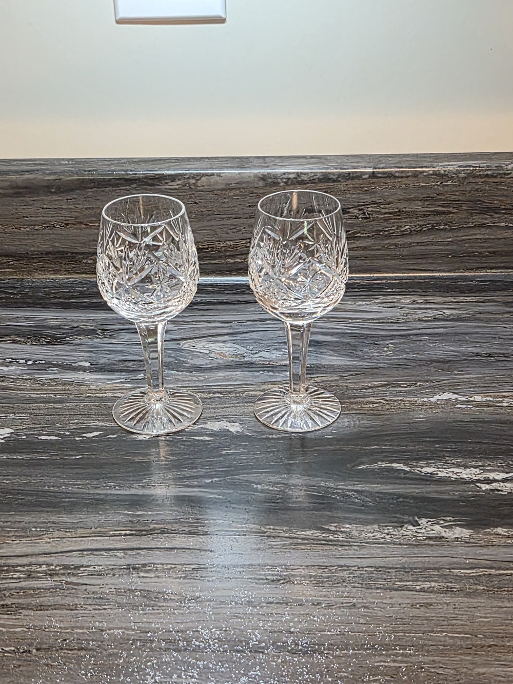 Cut Crystal Wine Glasses - Clear Stemware (Set of 2)